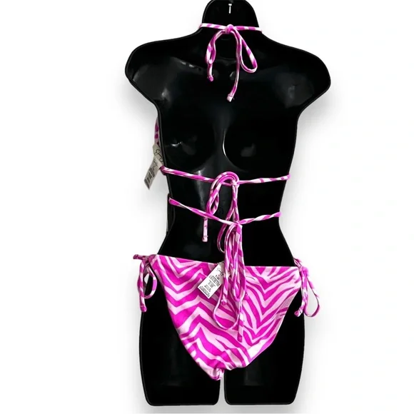 Jessica Simpson women’s electric pink zebra print two piece bikini - Picture 2 of 5